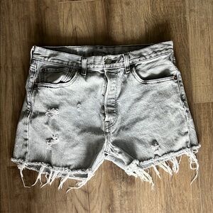 Levi Distressed Gray Denim Shorts